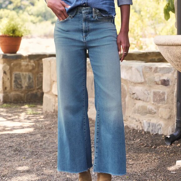 FRANK & EILEEN GALWAY JEANS HIGH RISE WIDE LEG RAW HEM STRETCH DENIM sz 30 - Picture 1 of 8